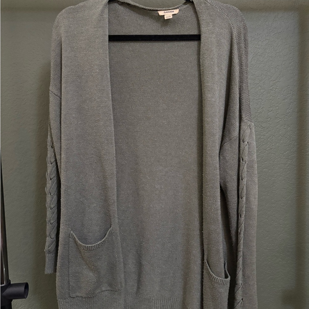 Garage Olive Green Open Front Cardigan
